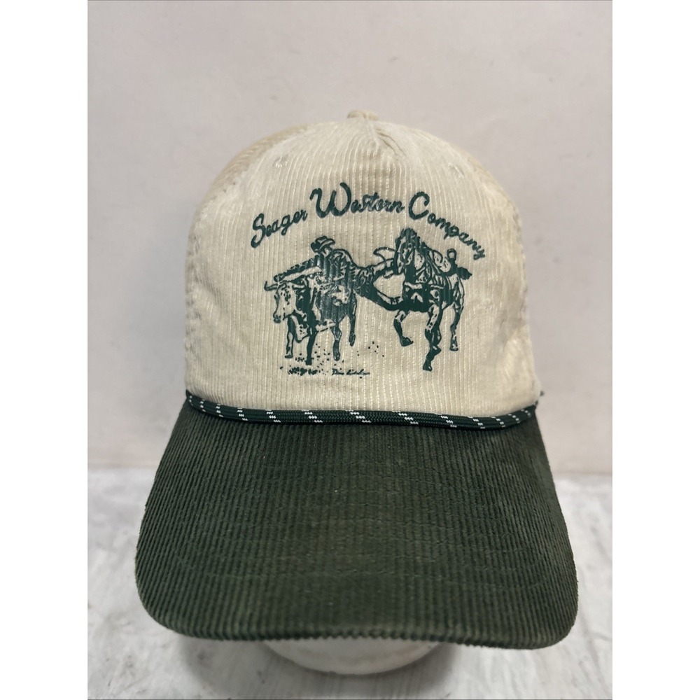 Seager Los Rios Corduroy Snapback Hat Western Green White Trucker Rope Horse Hat